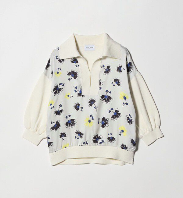 UNITED ARROWS「６分袖 プリント ニット コンビ シャツ ‐ウォッシャブル‐」|シャツ・ブラウス|OFF WHITE