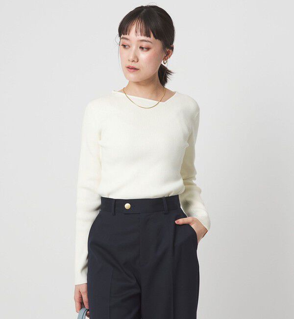 UNITED ARROWS green label relaxing「＜1_OF MINE＞リブ アシンメトリー ネック プルオーバー ニット」|ニット・セーター|WHITE