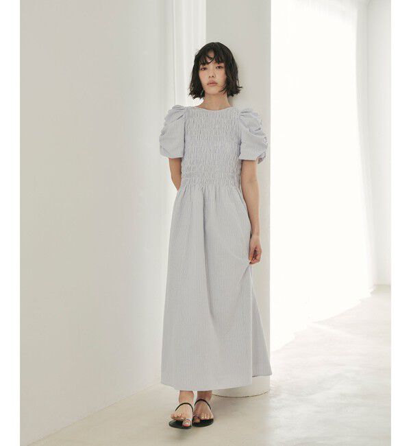 EMMEL REFINES「＜EMMEL REFINES＞EM ストライプ シャーリング フレア ワンピース」|ワンピース|