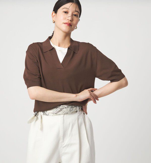 UNITED ARROWS green label relaxing「【WEB限定】＜at ease＞エリツキ スキッパー ニット 接触冷感 UVカット 遮熱」|ニット・セーター|