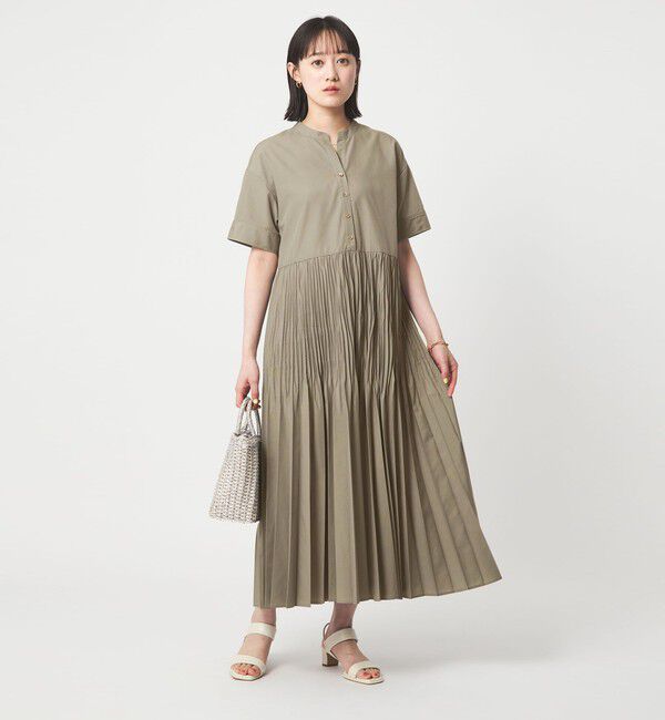 UNITED ARROWS green label relaxing「［size SHORT/TALLあり］ワッシャー プリーツ ショートスリーブ ワンピース」|ワンピース|OLIVE