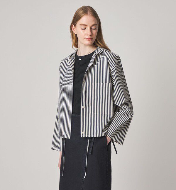 STEVEN ALAN「＜Steven Alan＞コットン キュプラ ストライプ フード シャツ」|シャツ・ブラウス|NAVY