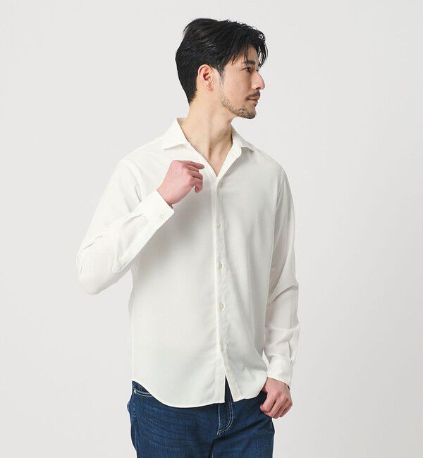 BEAUTY&YOUTH UNITED ARROWS「【WEB限定 WARDROBE SMART】リネンライク ワイドカラー スキッパー シャツ」|シャツ・ブラウス|WHITE