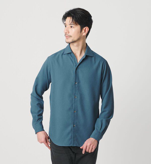 BEAUTY&YOUTH UNITED ARROWS「【WEB限定 WARDROBE SMART】リネンライク ワイドカラー スキッパー シャツ」|シャツ・ブラウス|COBALT