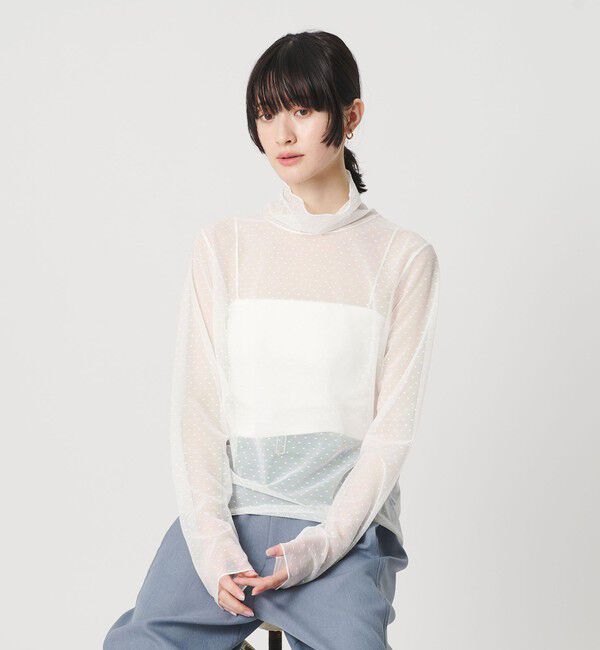 BEAUTY&YOUTH UNITED ARROWS「【WEB限定 Wardrobe DAILY MINIMAL】ドット チュールタートルネックプルオーバー ウォッシャブル」|Tシャツ・カットソー|
