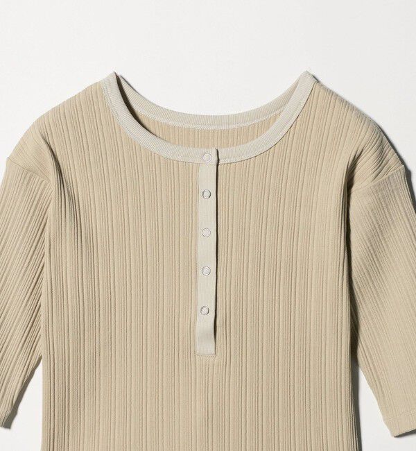 BEAUTY&YOUTH UNITED ARROWS「【WEB限定】ランダムリブ ヘンリーネック スナップ 5分袖Tシャツ」|Tシャツ・カットソー|