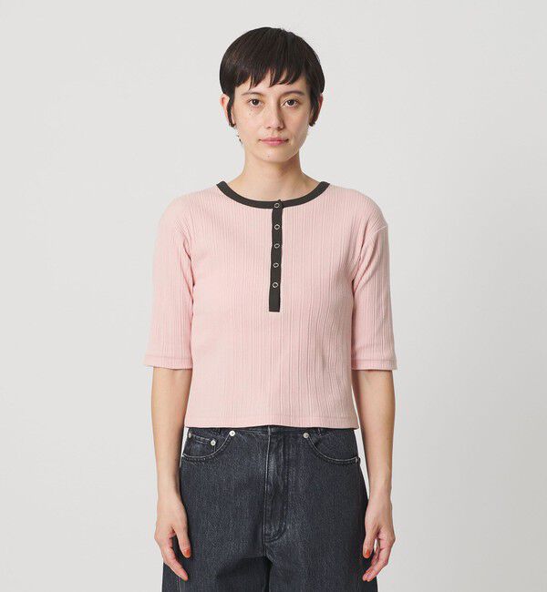 BEAUTY&YOUTH UNITED ARROWS「【WEB限定】ランダムリブ ヘンリーネック スナップ 5分袖Tシャツ」|Tシャツ・カットソー|