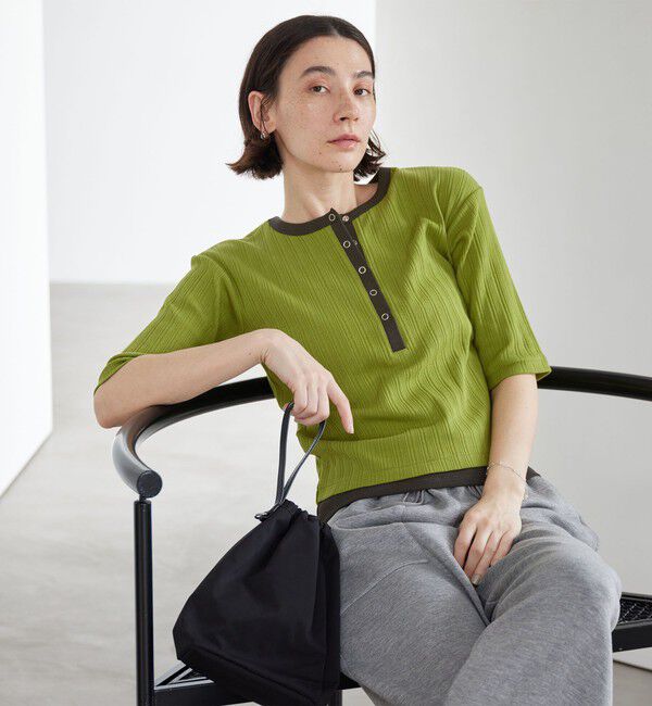 BEAUTY&YOUTH UNITED ARROWS「【WEB限定】ランダムリブ ヘンリーネック スナップ 5分袖Tシャツ」|Tシャツ・カットソー|LIME