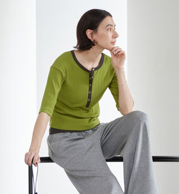 BEAUTY&YOUTH UNITED ARROWS「【WEB限定】ランダムリブ ヘンリーネック スナップ 5分袖Tシャツ」|Tシャツ・カットソー|