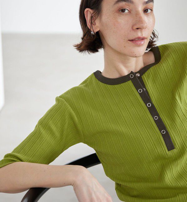 BEAUTY&YOUTH UNITED ARROWS「【WEB限定】ランダムリブ ヘンリーネック スナップ 5分袖Tシャツ」|Tシャツ・カットソー|