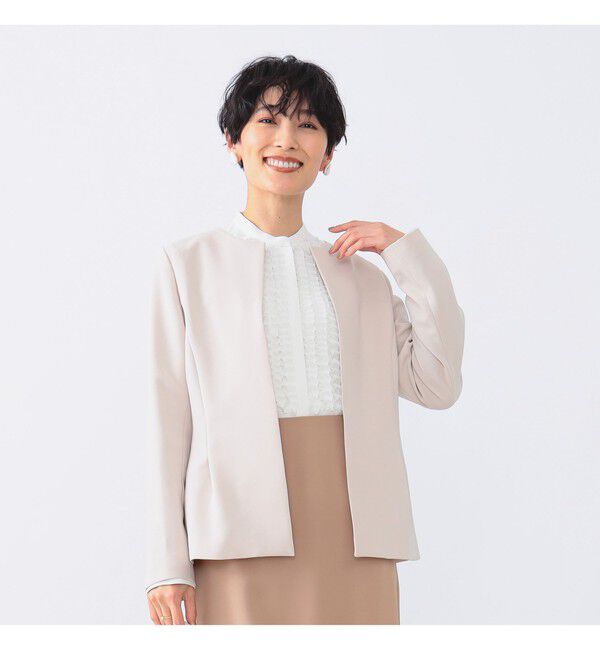 Demi-Luxe BEAMS 「トリアセ ペプラムジャケット＊」|ノーカラージャケット|