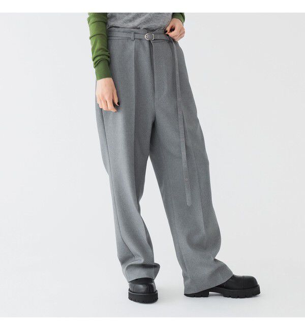 BEAMSBOY「maturely / リサイクル ポリエステル ベルト アレンジ パンツ」|チノ|GREY