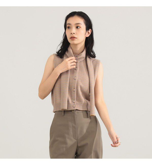 Demi-Luxe BEAMS 「TAN / カシミヤ ストライプ スカーフベスト」|ニット・セーター|CAMEL&times;LAVENDER
