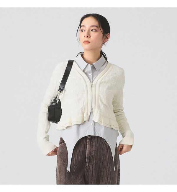Ray BEAMS 「シャーリング ジップ Vネック カーディガン」|カーディガン|OFF WHITE