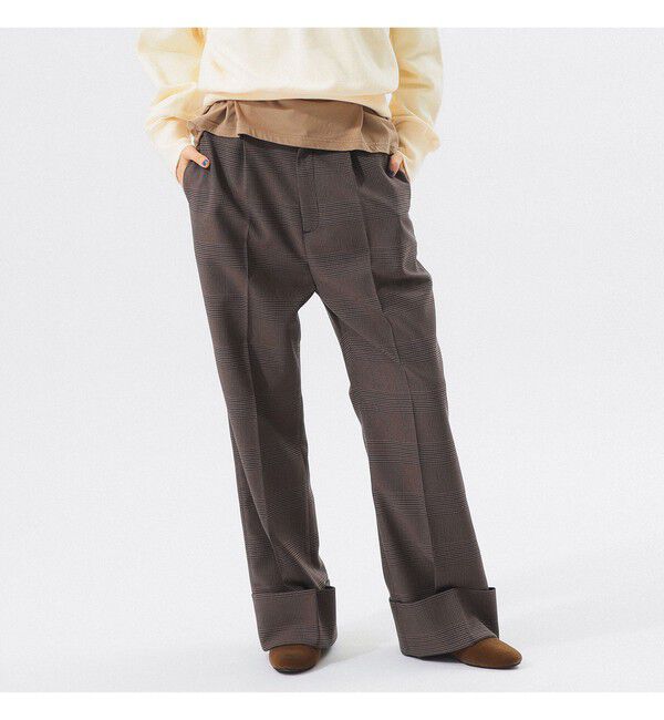 BEAMSBOY「チェック ロング ダブルヘム スラックス」|スラックス|