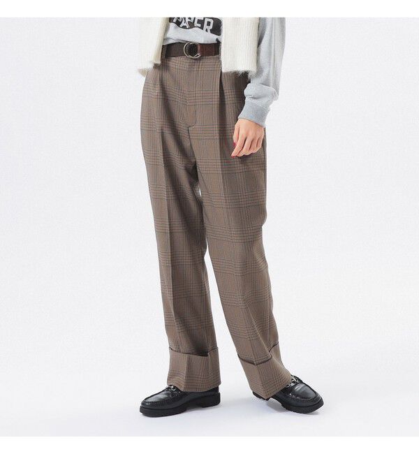 BEAMSBOY「チェック ロング ダブルヘム スラックス」|スラックス|