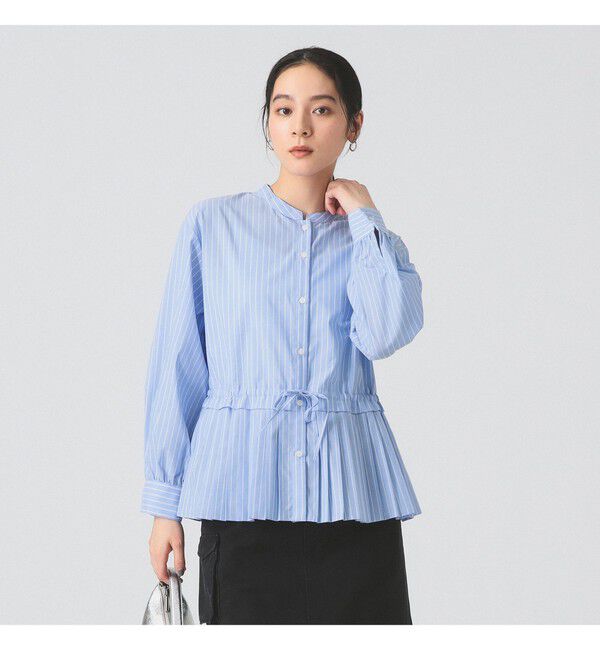 Ray BEAMS 「プリーツ キリカエ バンドカラー シャツ」|シャツ・ブラウス|BLUE STRIPE