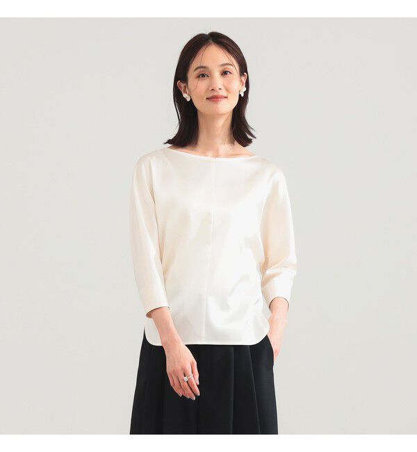 Demi-Luxe BEAMS 「トリアセ ポリエステル フラットサテン ブラウス」|シャツ・ブラウス|WHITE