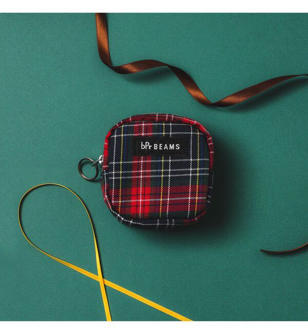BEAMS「チェック ポーチ S」|ポーチ|NAVY&times;RED