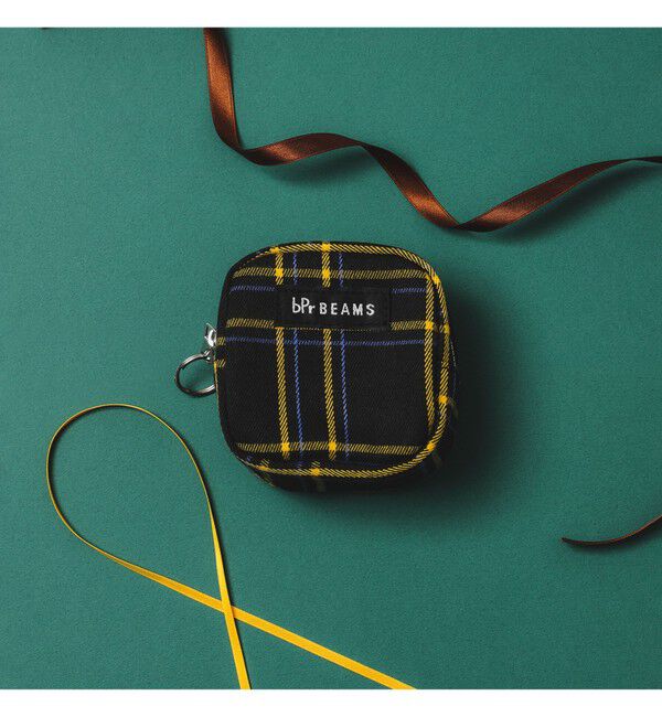 BEAMS「チェック ポーチ S」|ポーチ|GRAY&times;YELLOW