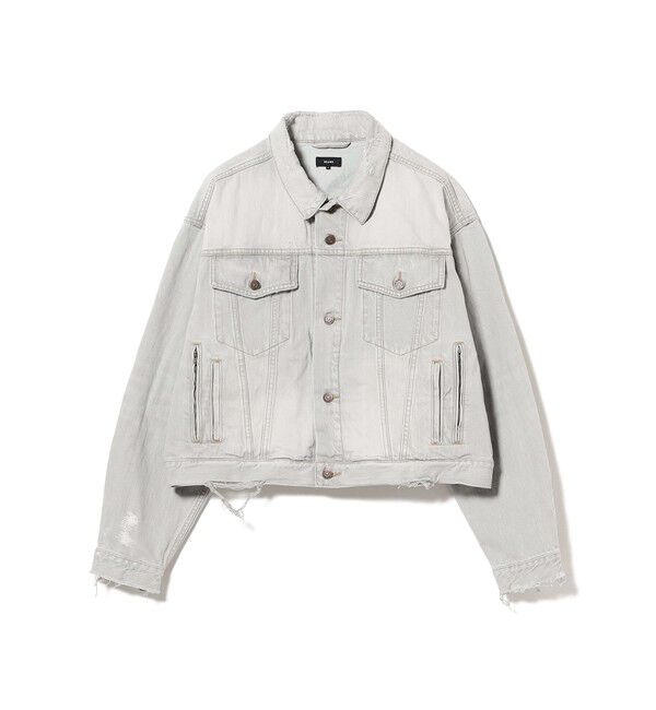 BEAMS「ワイドショート ダメージ デニム ジャケット」|ブルゾン・スタジャン|FADE_GREY