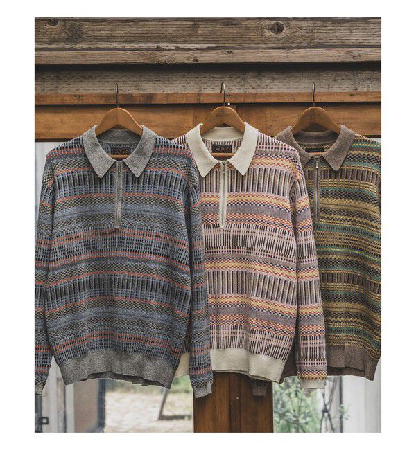 BEAMS PLUS「Half Zip Knit Polo Jacquard」|ポロシャツ|