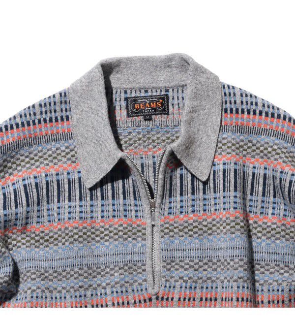 BEAMS PLUS「Half Zip Knit Polo Jacquard」|ポロシャツ|