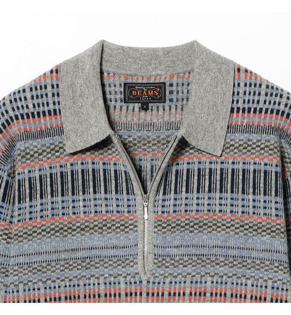 BEAMS PLUS「Half Zip Knit Polo Jacquard」|ポロシャツ|