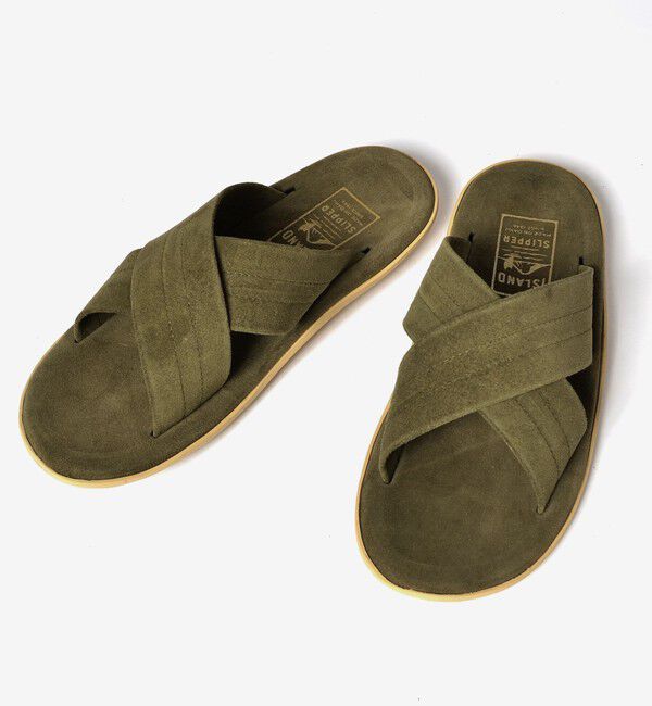 SHIPS「ISLAND SLIPPER: SHIPS(シップス) 別注 クロスストラップ サンダル」|サンダル|オリーブ