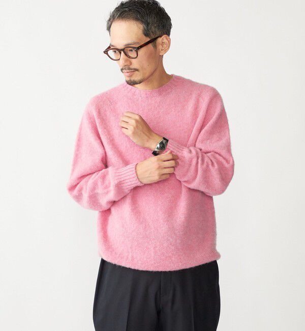 SHIPS「【SHIPS別注】HARLEY OF SCOTLAND:ウォッシャブル シャギー クルーネックニット」|ニット・セーター|ピンク