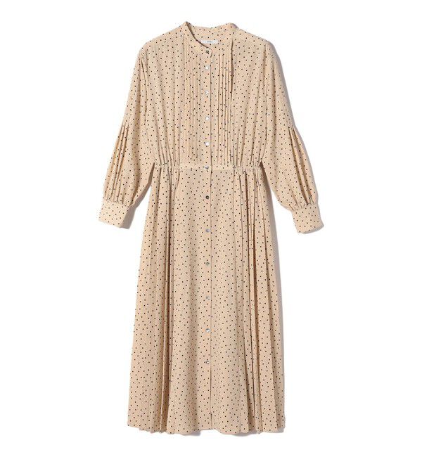 SHIPS for women「〈手洗い可能〉ドット / 花柄 バンドカラー サイド プリーツ ワンピース」|ワンピース|