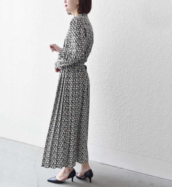 SHIPS for women「〈手洗い可能〉ドット / 花柄 バンドカラー サイド プリーツ ワンピース」|ワンピース|