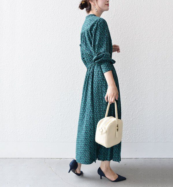 SHIPS for women「〈手洗い可能〉ドット / 花柄 バンドカラー サイド プリーツ ワンピース」|ワンピース|