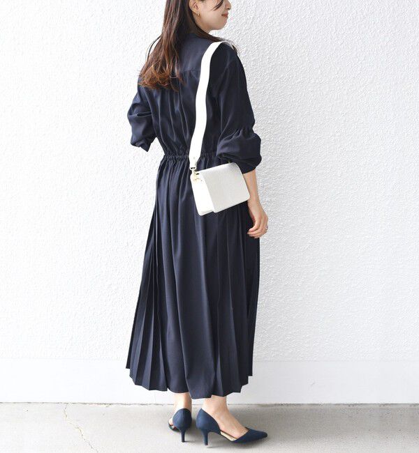 SHIPS for women「〈手洗い可能〉ドット / 花柄 バンドカラー サイド プリーツ ワンピース」|ワンピース|