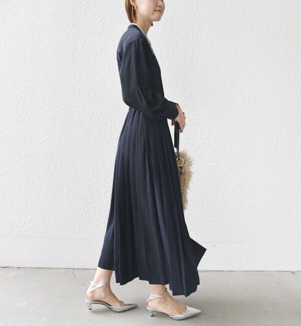 SHIPS for women「〈手洗い可能〉ドット / 花柄 バンドカラー サイド プリーツ ワンピース」|ワンピース|