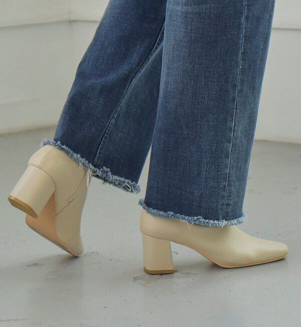 quaranciel「quaranciel: ストレッチ ヒール ショート ブーツ」|ショートブーツ|ベージュ