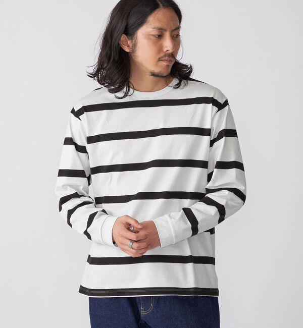 SHIPS「SHIPS: ワイドパネル ボーダー クルーネック Tシャツ (ロンT)」|Tシャツ・カットソー|