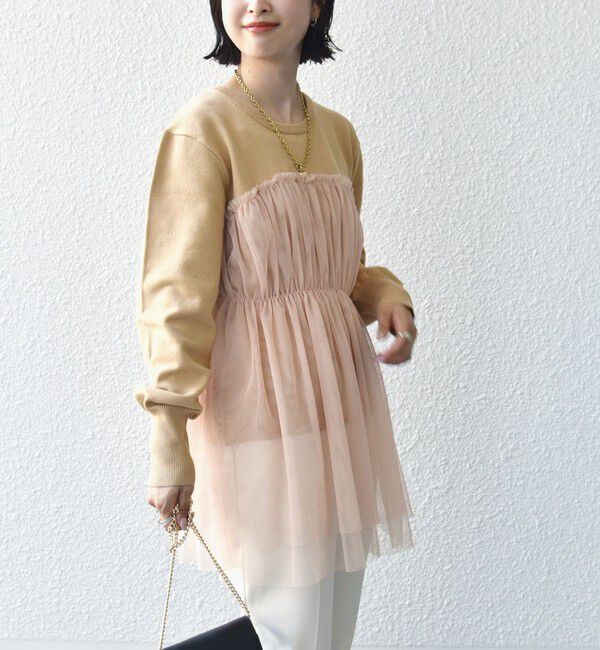 SHIPS for women「* 〈手洗い可能〉チュール ドッキング ニット ◇」|ニット・セーター|