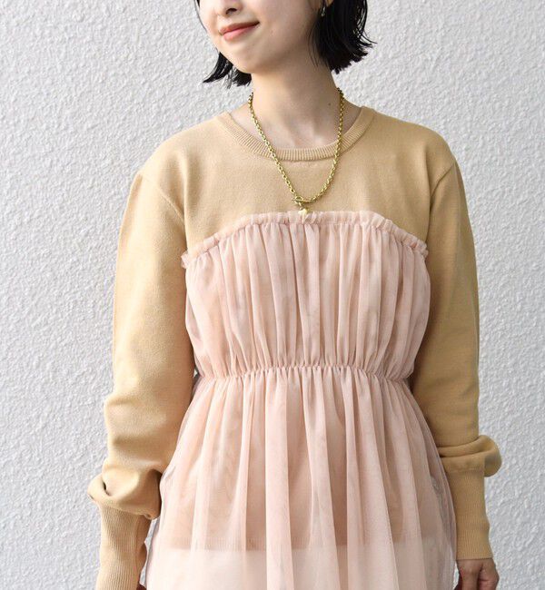 SHIPS for women「* 〈手洗い可能〉チュール ドッキング ニット ◇」|ニット・セーター|