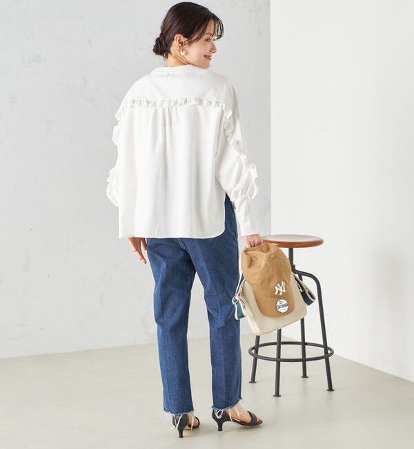 SHIPS for women「〈洗濯機可能〉ロング リブ スリーブ フリル カットソー」|Tシャツ・カットソー|