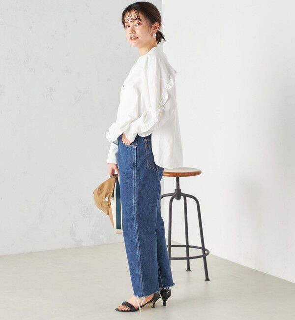 SHIPS for women「〈洗濯機可能〉ロング リブ スリーブ フリル カットソー」|Tシャツ・カットソー|