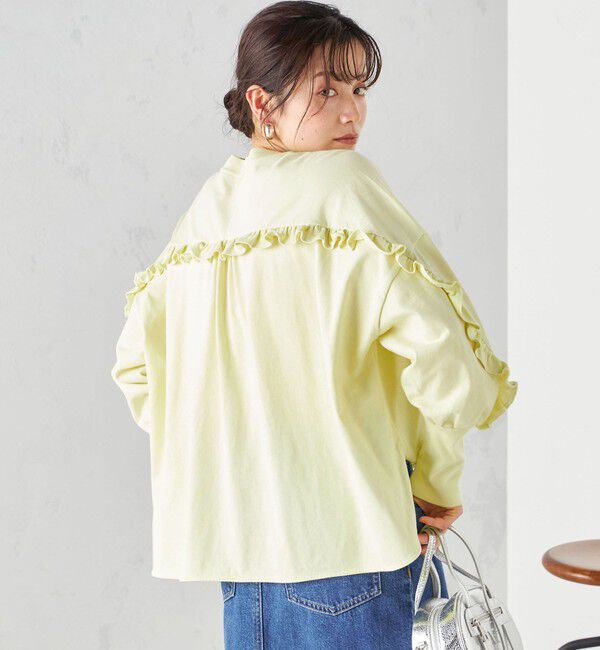 SHIPS for women「〈洗濯機可能〉ロング リブ スリーブ フリル カットソー」|Tシャツ・カットソー|