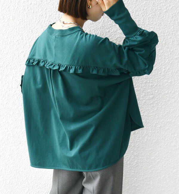 SHIPS for women「〈洗濯機可能〉ロング リブ スリーブ フリル カットソー」|Tシャツ・カットソー|