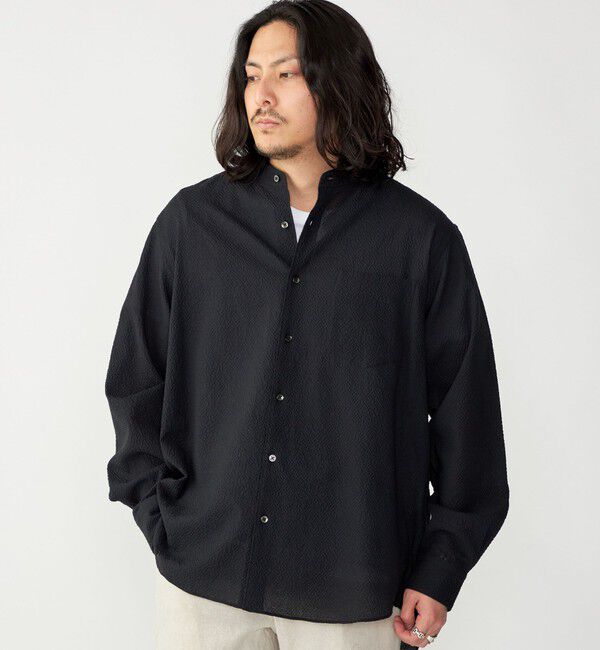 SHIPS「SHIPS: エアー サッカー バンドカラー リラックス 長袖 シャツ〈単色／チェック〉」|シャツ・ブラウス|