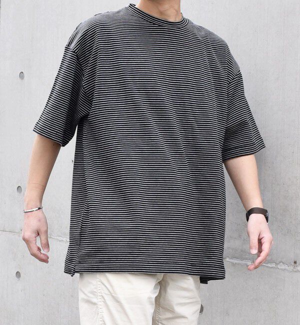 SHIPS any「SHIPS any: マイクロボーダー ミニ裏毛 ライト スウェット ライク Tシャツ◇」|Tシャツ・カットソー|ブラック