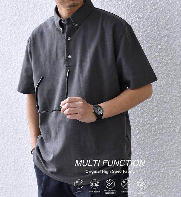 SHIPS any「SHIPS any:〈接触冷感/遮熱/UVカット機能等〉サマーファンクション 鹿の子 ボタンダウンポロシャツ◆」|ポロシャツ|ダークグレー