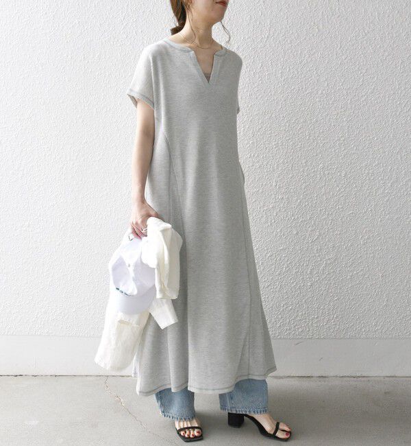 SHIPS any「SHIPS any:〈洗濯機可能〉ワッフル スキッパー Aライン ワンピース」|ワンピース|ライトグレー