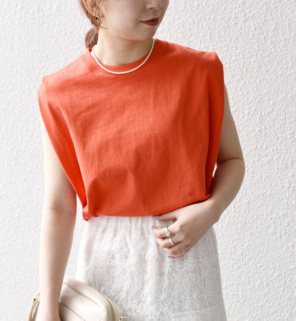 SHIPS any「《一部追加予約》SHIPS any:〈抗菌防臭/洗濯機可能〉USAコットン ラウンドヘム ノースリーブ TEE」|Tシャツ・カットソー|オレンジ