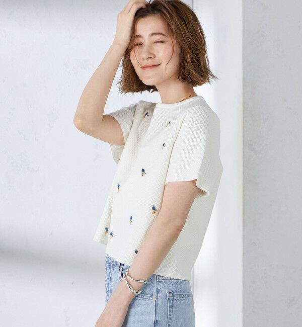 SHIPS for women「【WEB限定】〈手洗い可能〉ハイツイスト コットン ビジュー カノコ ニット」|プルオーバー|