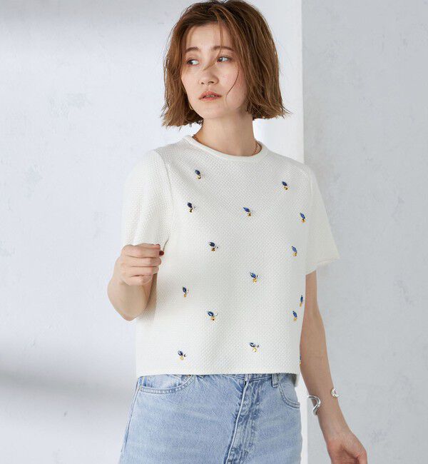 SHIPS for women「【WEB限定】〈手洗い可能〉ハイツイスト コットン ビジュー カノコ ニット」|プルオーバー|